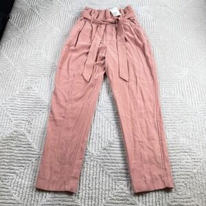 H&M Paperbag Waist Pant Women 4 Pink High Rise Tapered Casual Coquette Romantic